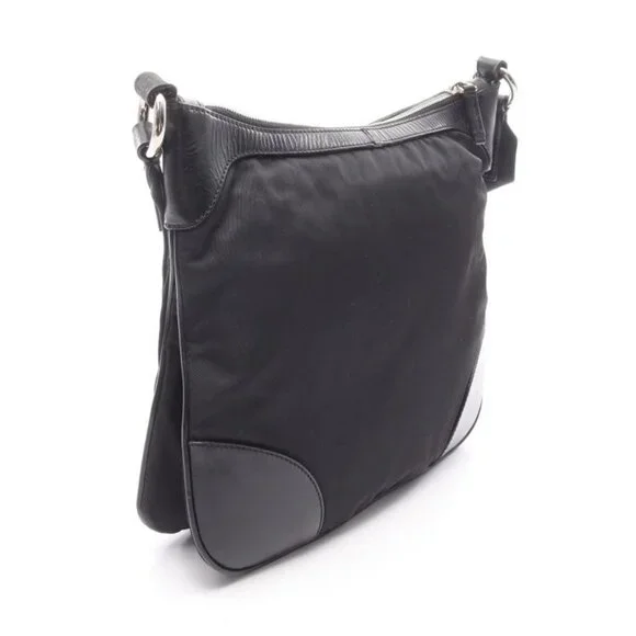 Prada Shoulder Bag Black Nylon Leather Triangle Logo Shoulder Bag - Picture 2 of 10